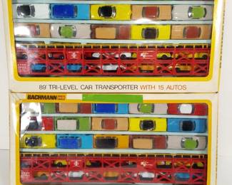 Two Vintage Bachmann Tri-Level Transporters