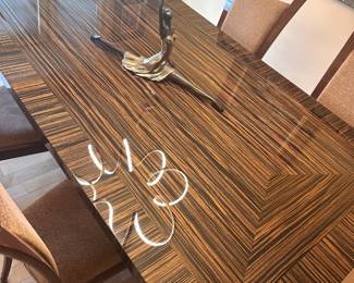 Alternate view: Zebra Wood Dining Room Table - extends to seat 12. Measures 30"H x 80"L x 45 1/2"W. 