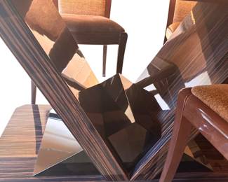 Alternate view: Zebra Wood Dining Room Table - extends to seat 12. Measures 30"H x 80"L x 45 1/2"W. 
