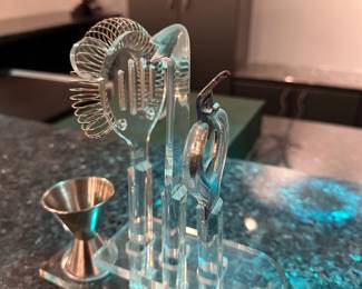 Lucite bar tools in stand