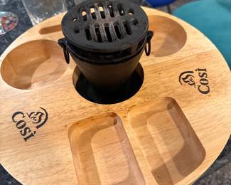 Mini Hibachi grill on wood server