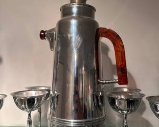 Vintage metal pitcher and goblets