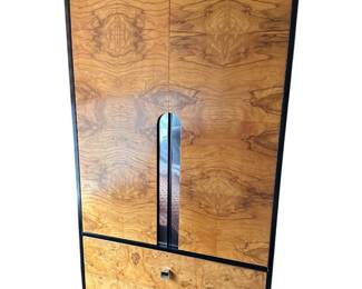 Vintage Milo Baughman for Thayer Coggin Burl Wood and Chrome Armoire.