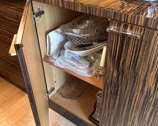 Alternate view: Nicole Miller Zebra Wood Sideboard/Dresser measures 36"H x 78"L x 21 1/2"D. Available for presale for $1500.