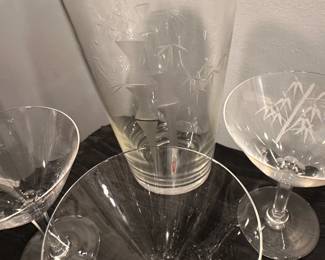 Vintage etched crystal martini set