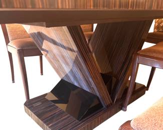 Alternate view: Zebra Wood Dining Room Table - extends to seat 12. Measures 30"H x 80"L x 45 1/2"W. 