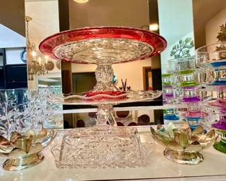 Multicolor dessert cups & cake plate.