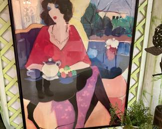 Tarkay "Tea Time" framed print.