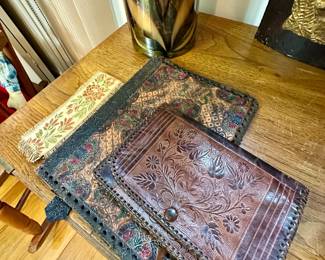 Tooled leather items.