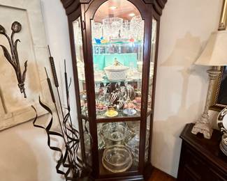Lighted curio cabinet with crystal & china including Tiffany & Co.
