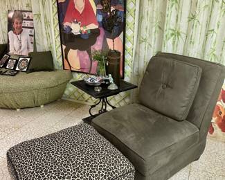 Microsuede slipper chair & ottoman.