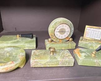 Green onyx Art Deco desk set.