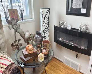 Round glass top end table.