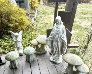 Cast cement garden figures.