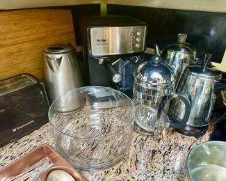 Coffee makers of many types.