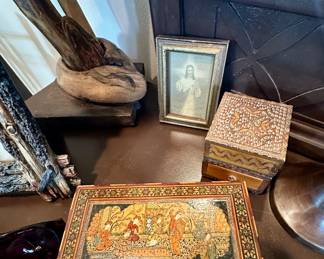 Many hand carved wood boxes throughout the home.