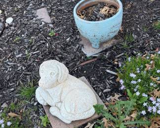 Concrete puppy and pot