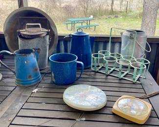 ENAMELWARE, OLD BOTTLE HOLDER