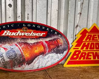 METAL BUDWEISER SIGNS, METAL RED HOOK BREWERY SIGN