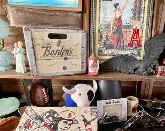 BORDENS MILK CRATE, CORONA BEER MIRROR, BUDWEISER BEER MIRROR, BASEBALL CARDS