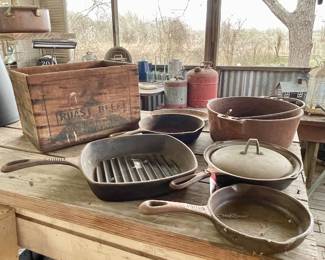 CAST IRON, VINTAGE WOOD ROAST BEEF CRATE