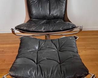 Sigurd Resell Chrome & Leather Falcon Chair & Ottoman