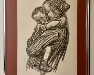 "Mother & Child" Drawing, Signed