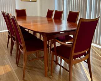 Koefoeds Hornslet Teak Dining Table with Extensions & 8 Chairs (Made in Denmark)