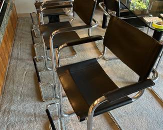 Black leather and steel vintage barstools