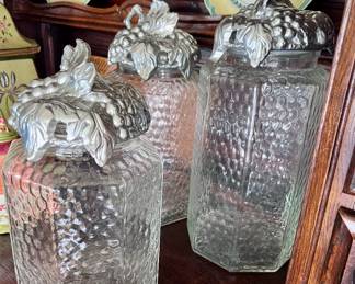 3 Decorative Octagon Glass Storage Canisters