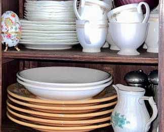 Assorted Housewares, Dishes, Cups, Saucers, Salts & Peppers