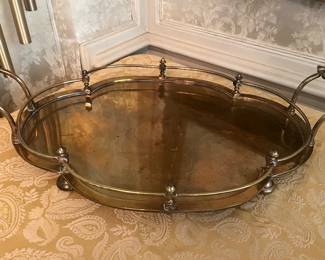 Vintage Brass Gallery Serving Tray