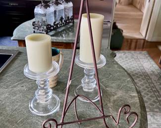 Wrought Iron  Easle & Glass Candlesticks