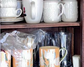 Assorted Housewares, Tea Sets, Coffee Cups Stemware & Other Items