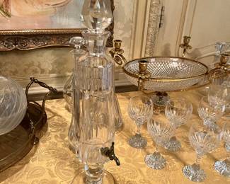 Signed Crystal 21” Val Saint Lambert Absinthe Fountain with Signature Suspended Bubble Crystal Stopper