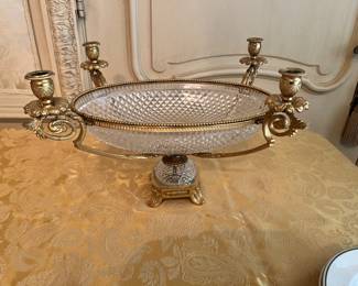 Exceeding Rare Baccarat Crystal Prismic Pattern Centerpiece and 4-Light Candelabra Set