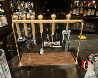 Vintage Hollywood Regency Brass & Stainless Bar Set By Maxwell Phillips