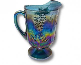 24 VintageIndianaGlassBlueCarnivalHarvestGrapeIridescentPitcher