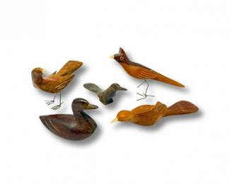 12 VintageHandCarvedWoodenBirdFigurinesDecoysFolkArtCarvings
