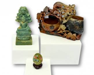 31 AsianCarvedHardstoneDcorLotPossibleJadeBuddhaAndMore