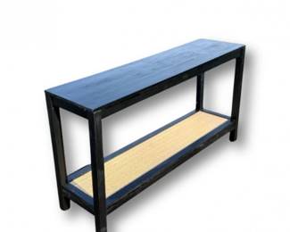 20 BlackWoodConsoleTablewithWovenRattanLowerShelf