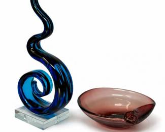 51 MuranoSommersoRibbonSculptureAlfredoBarbiniAmethystBowl