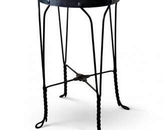 34 AntiqueTwistLegIronPlantStandStoolEarly1900sHandForged