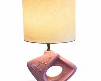 37 VintageMidCenturyModernPinkCeramicLampwithFiberglassShade