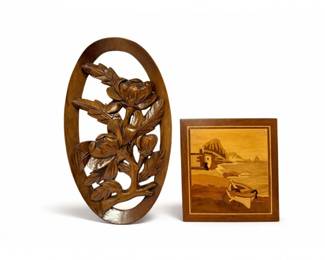 58 VintageItalianMarquetryCoastalSceneWallArtHandCarvedWood