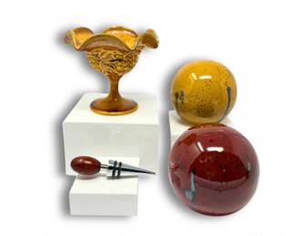 25 VintageArtGlassAmberPedestalCompoteStudioGlassOrbAndMore