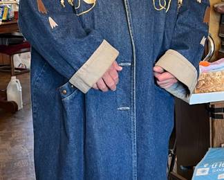 Blue Jean coat trimmed with leather