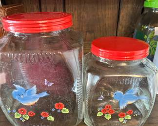 Red Top Jars with Blue Birds