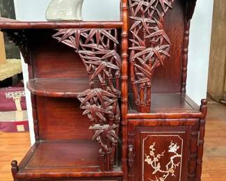 NO115VThe Chinese Rosewood Display Cabinet  White Ceramic Elephant Sculpture