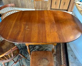 NO121Wood Oval Drop Leaf Table  4 Stickley Chairs